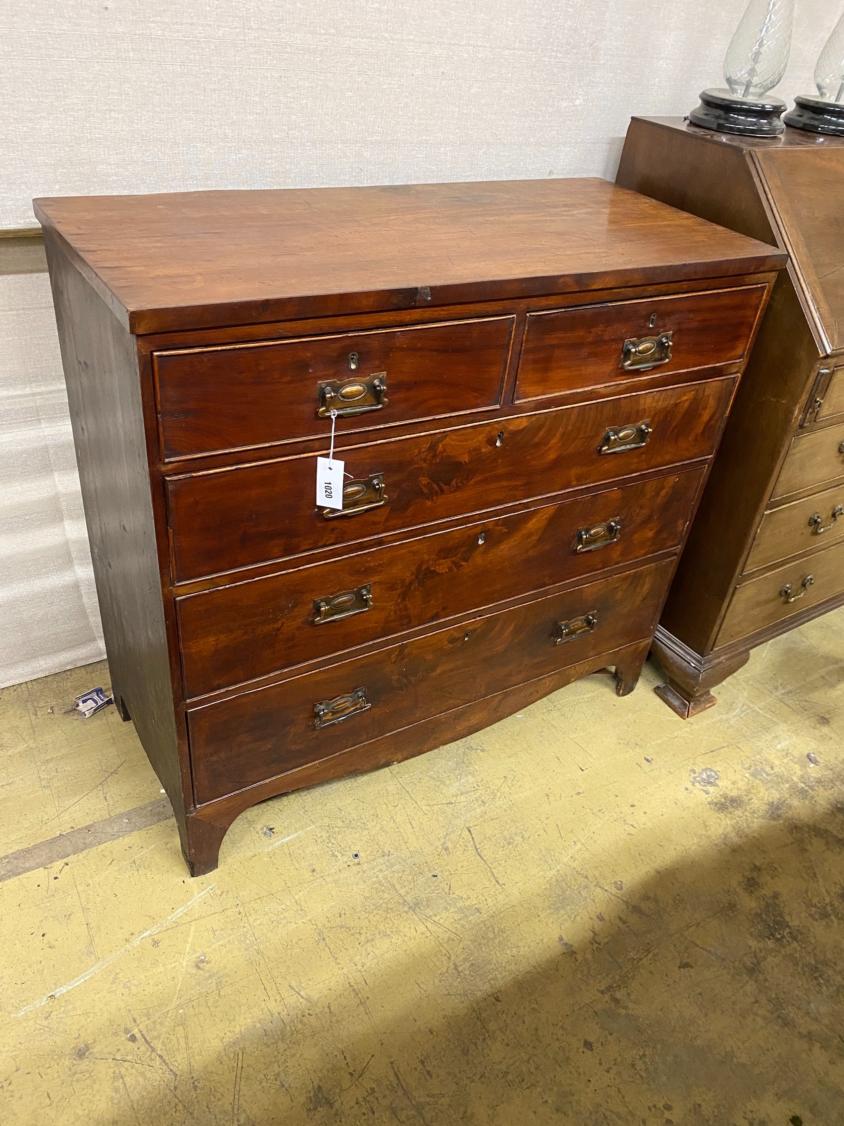 A George IV mahogany chest of drawers with later handles, width 103cm, depth 46cm, height 97cm